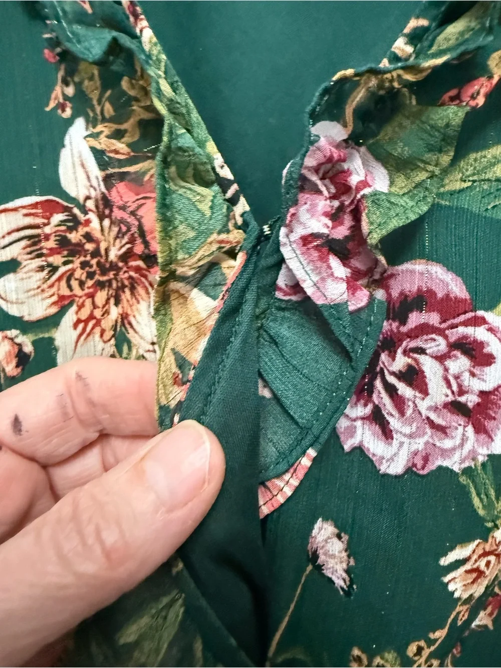 Maurices Womens 3X Green Pink Floral V-Neck Long Sleeve Ruffle Dress (G-8)